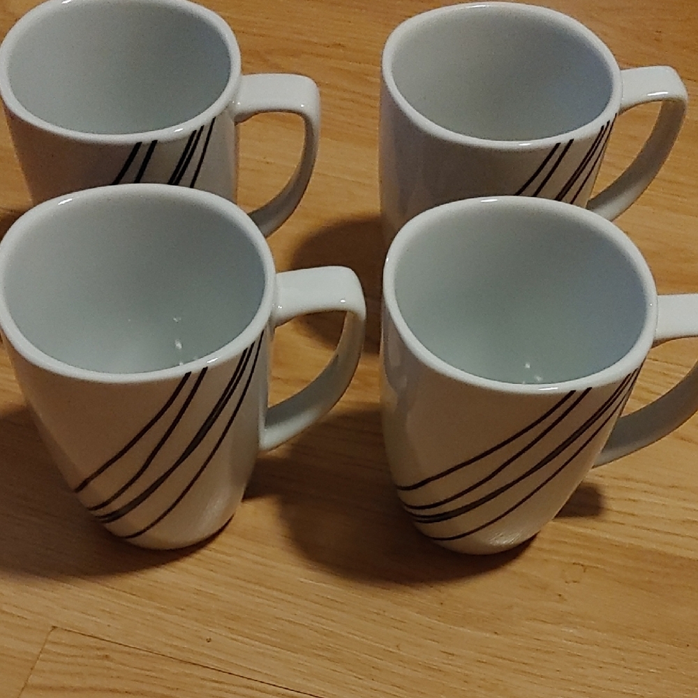 Corelle Porcelain Stylish White Mugs with Black Accents (4)